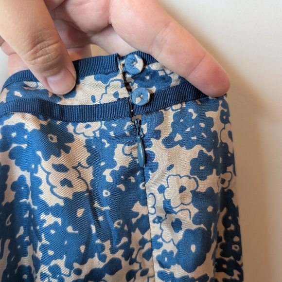 100% Silk Nougat London Blue Beige A Line Flowy Skirt Women's Large - Picture 7 of 10